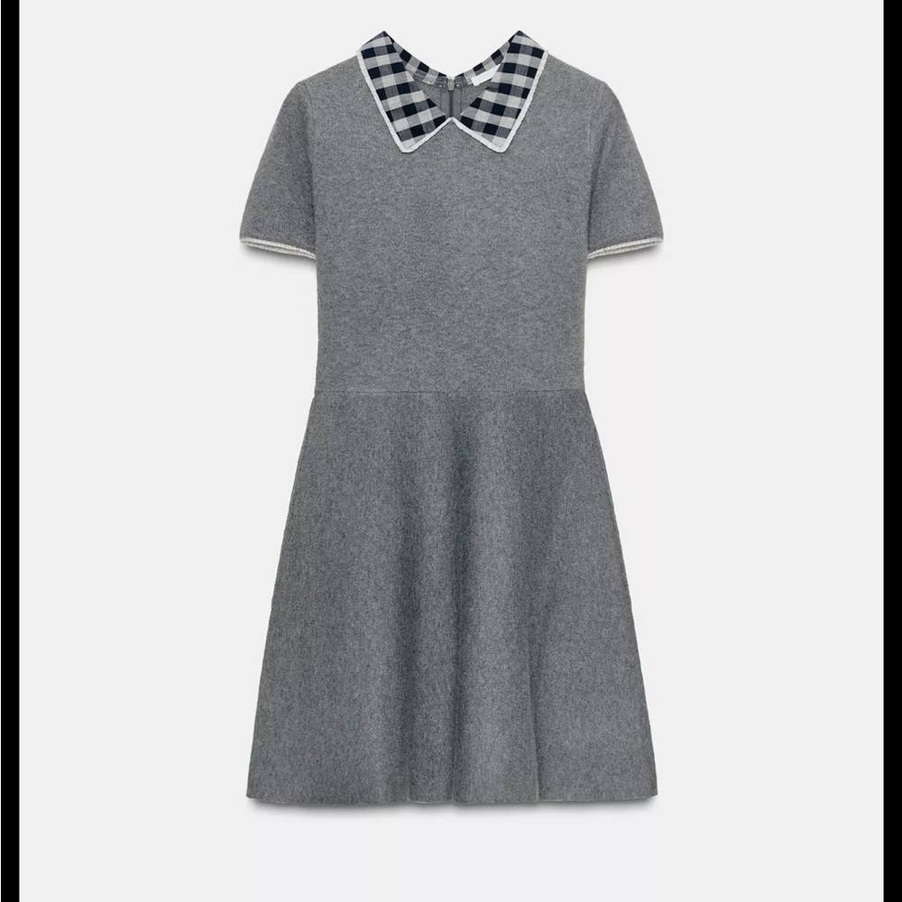 Zara Gray Dress with Checkered Collar